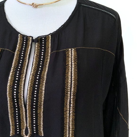 New Gold Hawk BOHO Black Long Sleeve Embroidered Blouse  Sz M - Picture 5 of 16